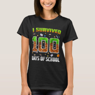 Survived 100 Days Of School Funny Pixel Gamer For T-Shirt