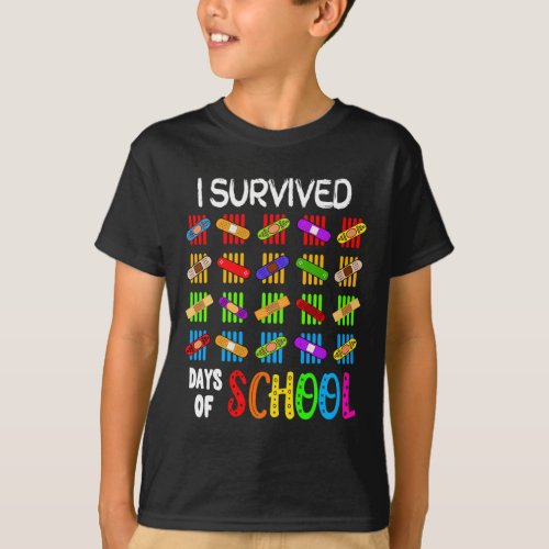 Survived 100 Days Of School Teacher And Kids Gift  T_Shirt