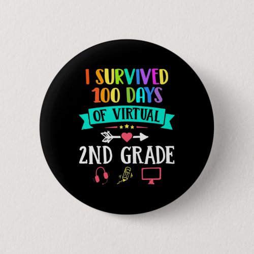 Survived 100 Days Of Virtual 2nd Grade Teacher Kid Button