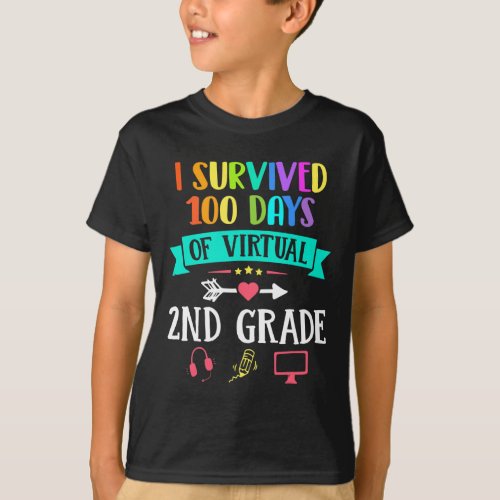 Survived 100 Days Of Virtual 2nd Grade Teacher Kid T_Shirt