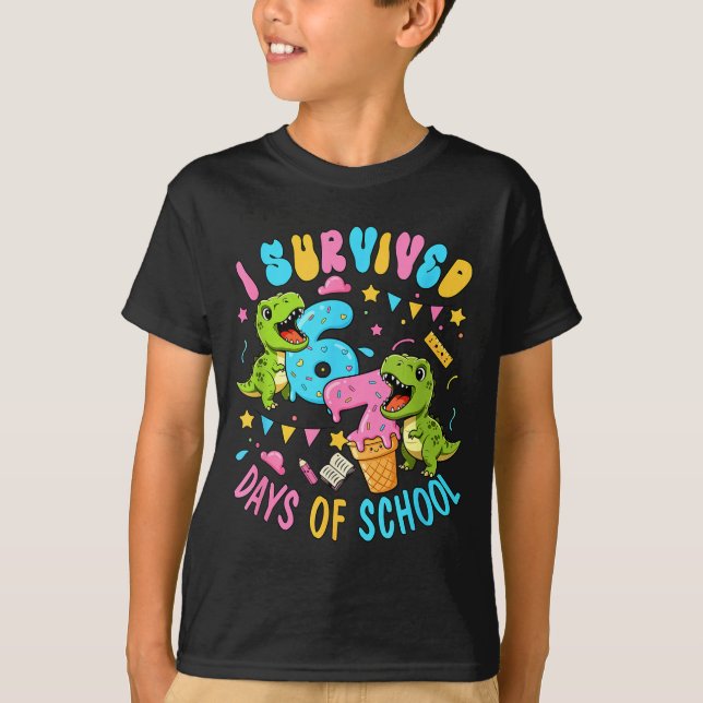 Survived 67 Days Of School T-rexes Funny Six Seven T-Shirt (Front)