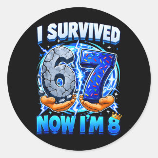 Survived 6 7 8 Funny 8th Birthday Boys Party Kids Classic Round Sticker