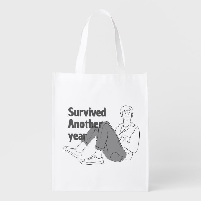 Survived Another Year – Relatable New Year Illustr Grocery Bag (Front)