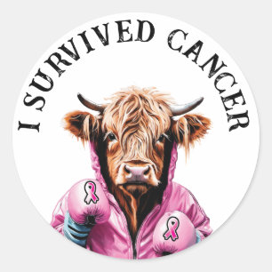 Survived breast cancer Cow Classic Round Sticker