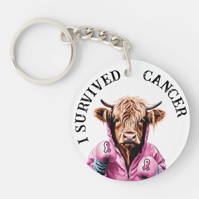 Survived breast cancer Cow theme Keychain (Front)