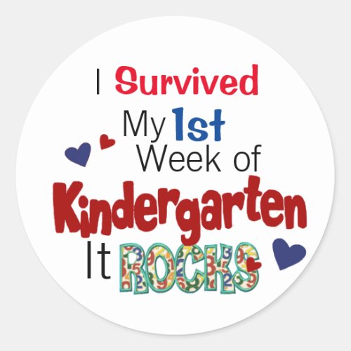 Survived First Week of Kindergarten Classic Round Sticker