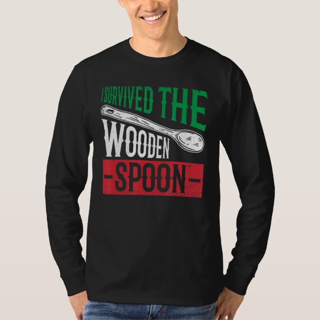 Survived The Wooden Spoon Italian Flag Funny Dad A T-Shirt (Front)