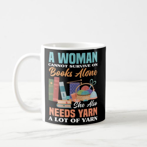 Survives On Books Yarn Knitting Coffee Mug