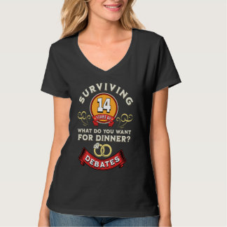 Surviving 14 Years Of Debates Funny 14th Wedding A T-Shirt