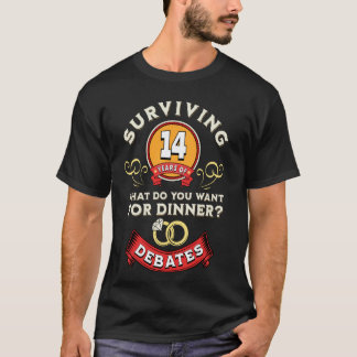 Surviving 14 Years Of Debates Funny 14th Wedding A T-Shirt