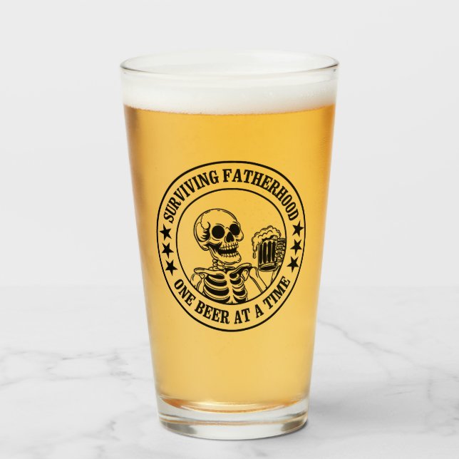 Surviving Fatherhood For Dad Funny Beer Humor Glass (Front Filled)