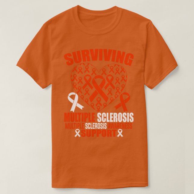 Surviving Multiple Sclerosis Oronge Ribbon Heart M T-Shirt (Design Front)