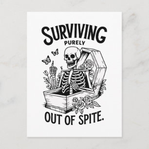 Surviving Purely Out Of Spite Goth Skeleton Holiday Postcard