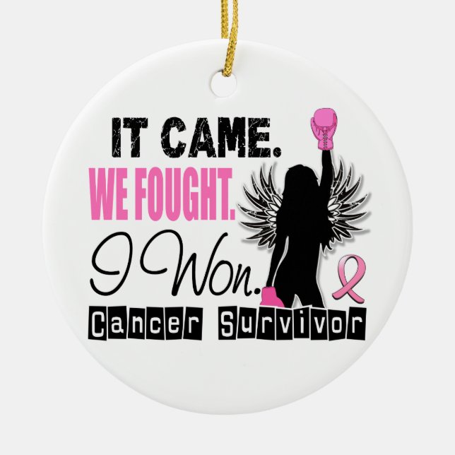 Survivor 22 Breast Cancer Ceramic Ornament (Front)