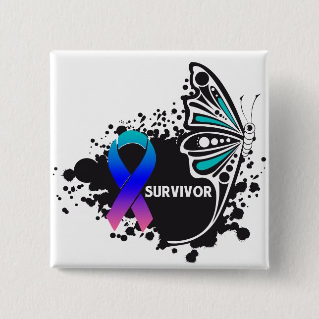 Survivor Abstract Butterfly Thyroid Cancer Pinback Button (Front)