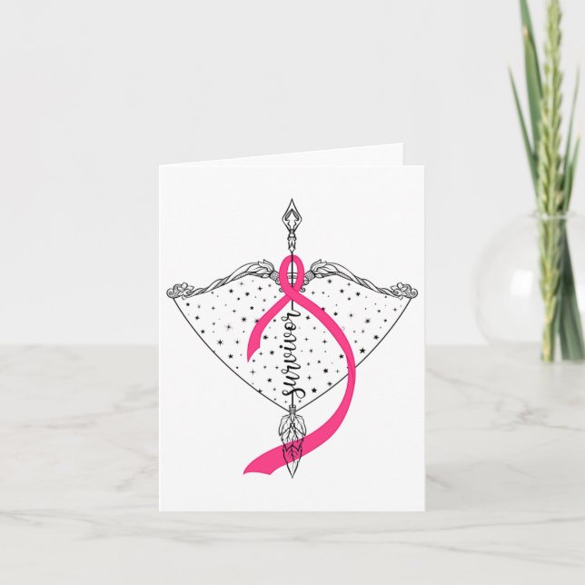 Survivor Bow Arrow Warrior Hope Pink Ribbon Breast Card (Front)