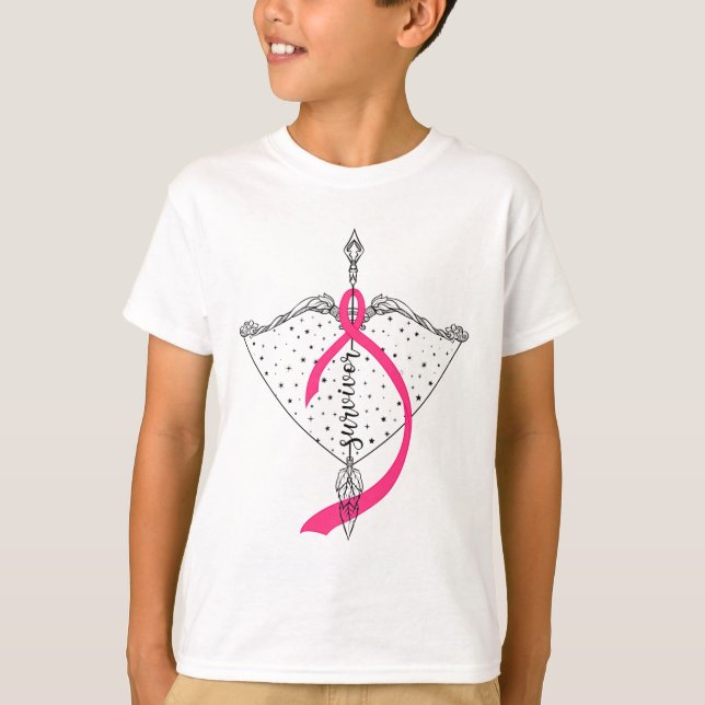 Survivor Bow Arrow Warrior Hope Pink Ribbon Breast T-Shirt (Front)