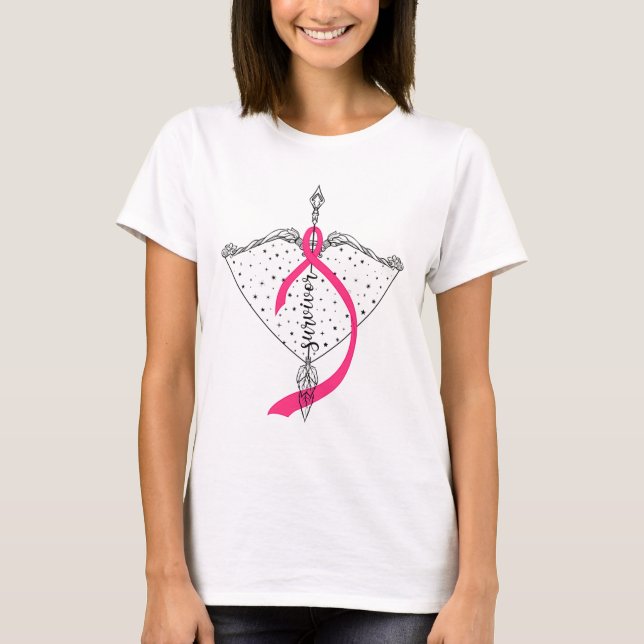 Survivor Bow Arrow Warrior Hope Pink Ribbon Breast T-Shirt (Front)