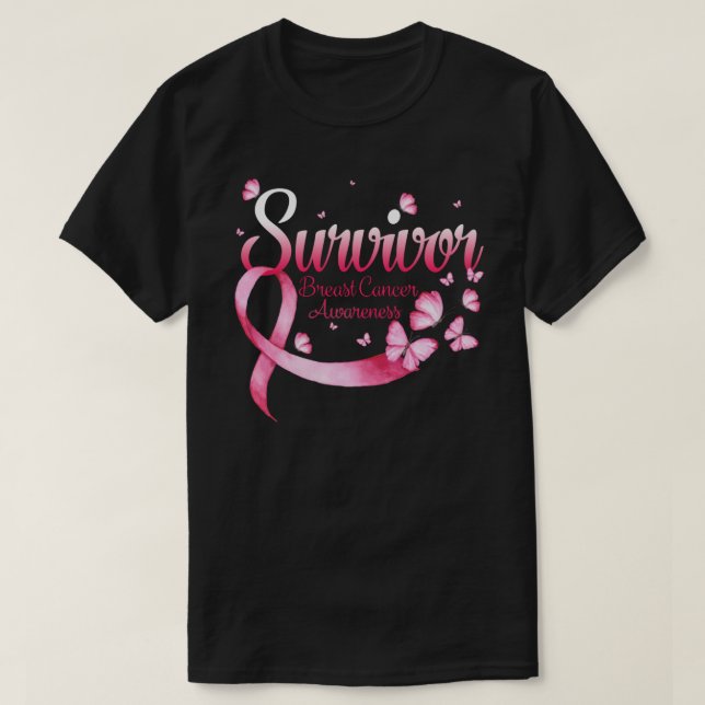 Survivor Breast Cancer Awareness Butterfly T-Shirt (Design Front)