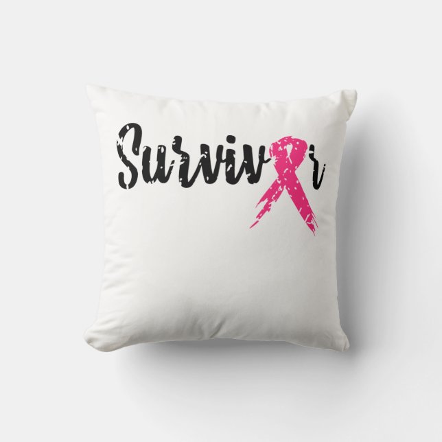 Survivor Breast Cancer Awareness Throw Pillow (Front)