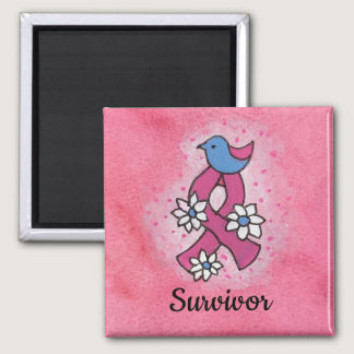 Survivor Breast Cancer Bird Flowers Pink Ribbon Magnet