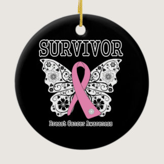 SURVIVOR - Breast Cancer Butterfly Ceramic Ornament