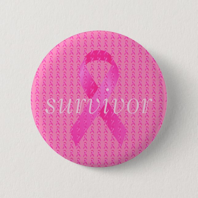 Survivor Breast Cancer Month Pink Ribbon Pinback Button (Front)