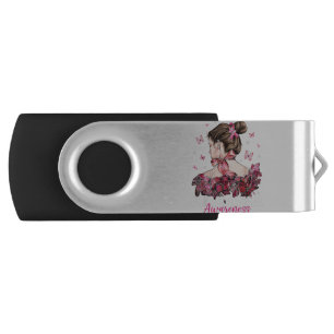 Survivor Breast Cancer Warrior Mom Women Butterfly Flash Drive