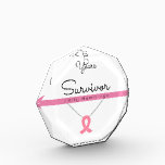 Survivor Breast Cancer White Heart on Clear custom Acrylic Award<br><div class="desc">This is an acrylic diamond-like faceted keepsake gift for your loved one. The sentiments can be customized. The white heart sits on a crystal clear background. Great for Breast Cancer Awareness.</div>
