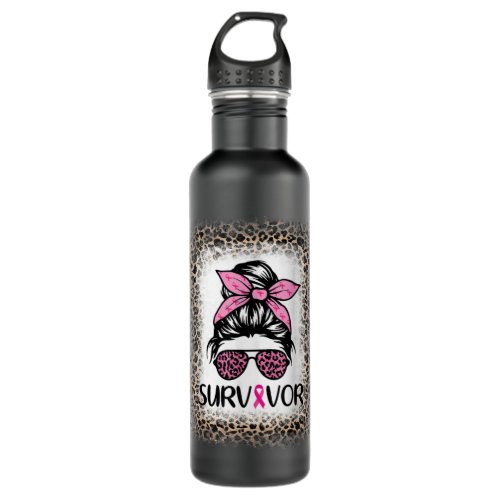 Survivor Breast Cancer Women Messy Bun Bleached Le Stainless Steel Water Bottle