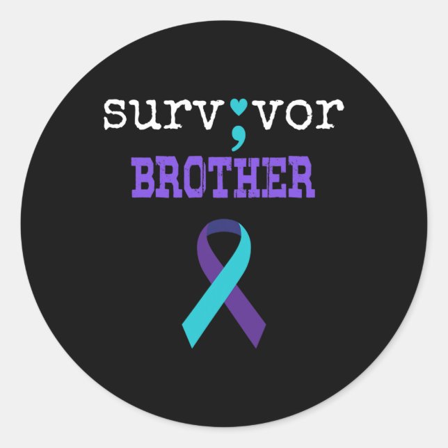 Survivor Brother Semicolon Gift Suicide Prevention Classic Round Sticker (Front)