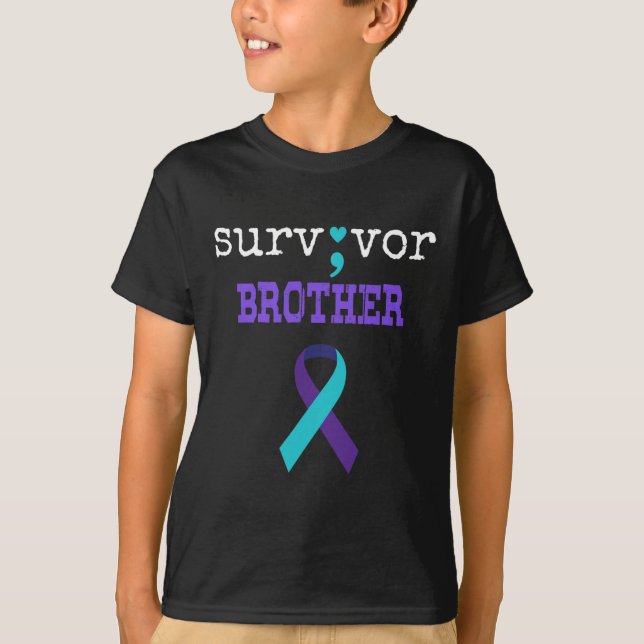 Survivor Brother Semicolon Gift Suicide Prevention T-Shirt (Front)