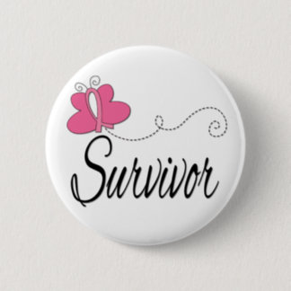 Survivor Butterfly Ribbon Breast Cancer Pinback Button