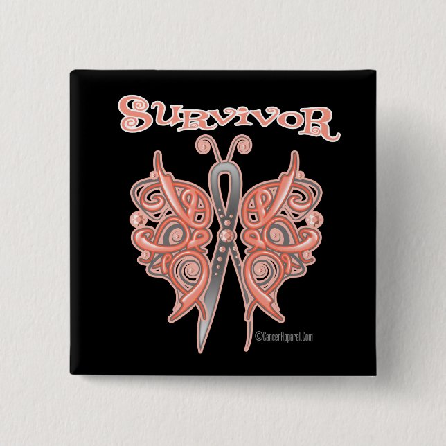 Survivor Celtic Butterfly - Endometrial Cancer Pinback Button (Front)