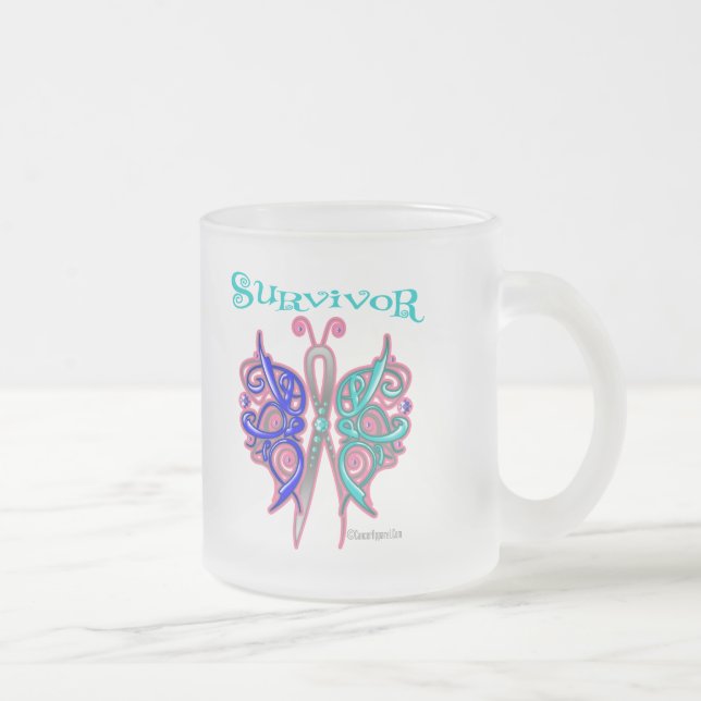 Survivor Celtic Butterfly - Thyroid Cancer Frosted Glass Coffee Mug (Right)