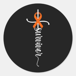 Survivor Christian Cross Warrior Orange Leukemia Classic Round Sticker