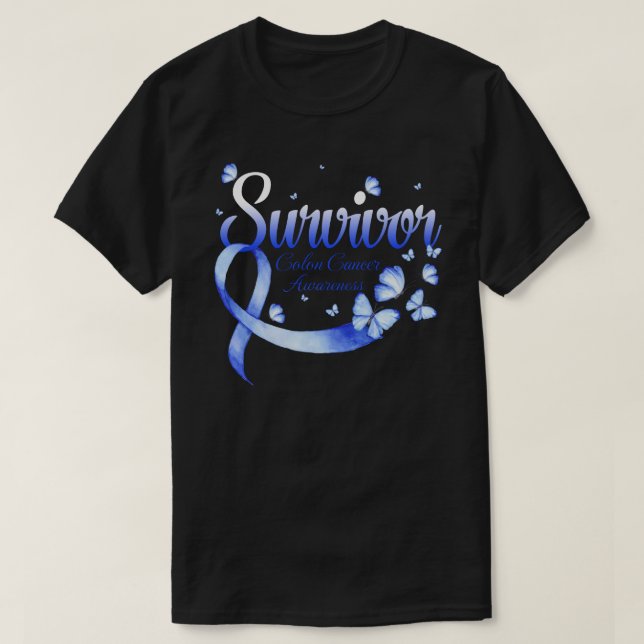 Survivor Colon Cancer Awareness Butterfly T-Shirt (Design Front)