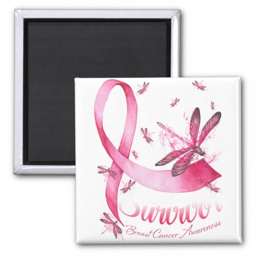 Survivor Dragonfly Pink Ribbon Breast Cancer Magnet