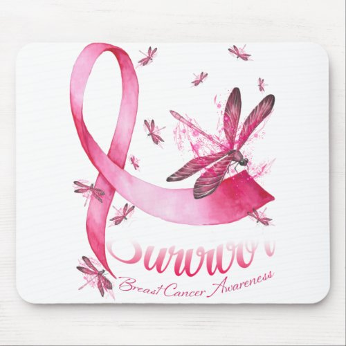 Survivor Dragonfly Pink Ribbon Breast Cancer Mouse Pad