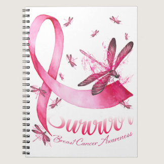 Survivor Dragonfly Pink Ribbon Breast Cancer Notebook