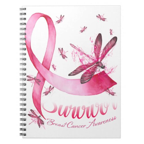 Survivor Dragonfly Pink Ribbon Breast Cancer Notebook