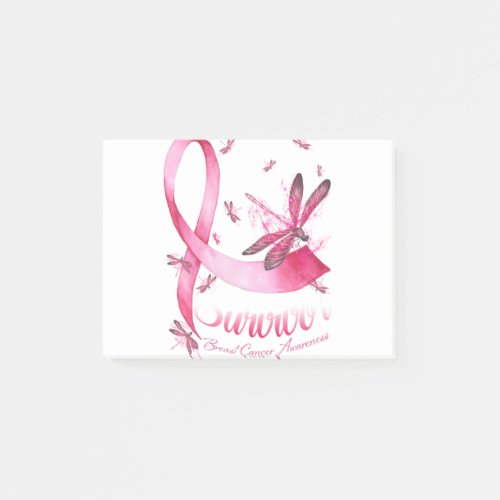 Survivor Dragonfly Pink Ribbon Breast Cancer Post_it Notes