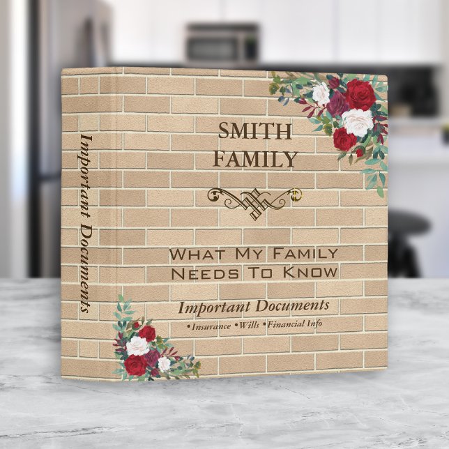 Survivor Family Documents Brick Floral 3 Ring Binder (Creator Uploaded)
