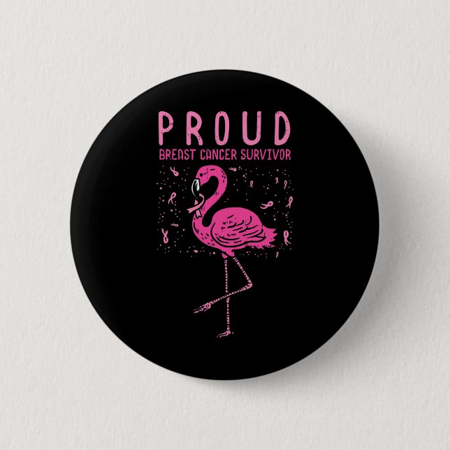 Survivor Flamingo Pink Breast Cancer Awareness Gif Button (Front)