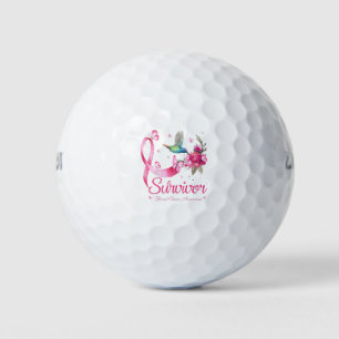 Survivor Hummingbird Ribbon Breast Cancer Golf Balls