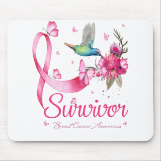 Survivor Hummingbird Ribbon Breast Cancer Mouse Pad