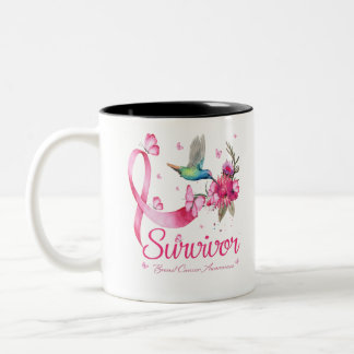 Survivor Hummingbird Ribbon Breast Cancer Two-Tone Coffee Mug
