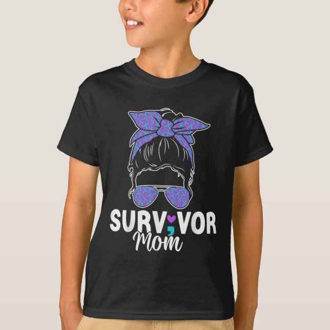 Survivor Mom - Semicolon Suicide Prevention Awaren T-Shirt (Front)