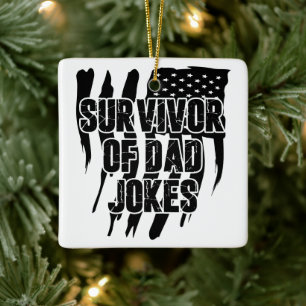 Survivor Of Dad Jokes Vintage Distressed Us Flag Ceramic Ornament