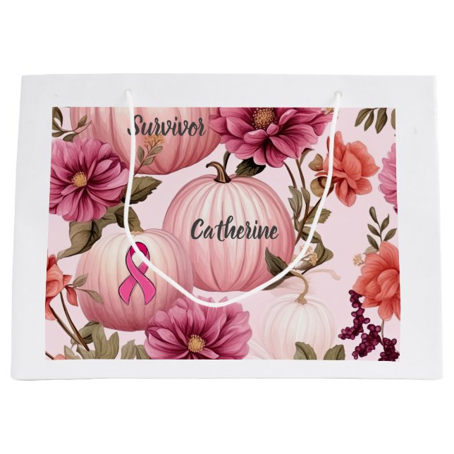 Survivor. Pink Pumpkins for October. Large Gift Bag (Front)